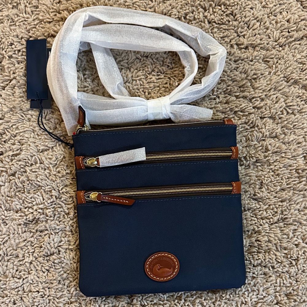 Dooney & Bourke Navy and Brown Messenger Bag